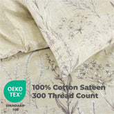 100% Cotton Sateen Printed Duvet Cover Set - 300 Thread Count Luxury Bedding - Ultra Soft & Breathable - 15437